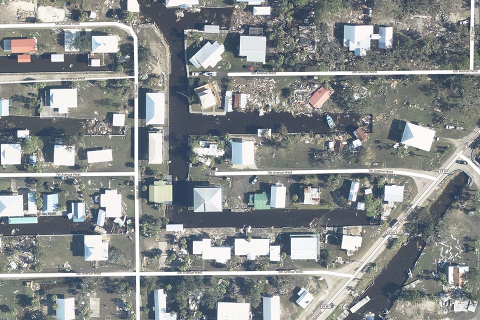NOAA aerial damage assessment over Horseshoe Beach after Hurricane Idalia