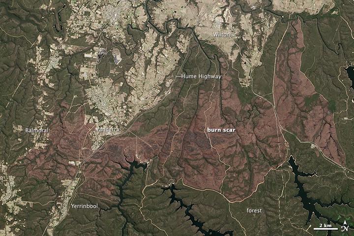 Landsat 8 observation of a wildfire burn scar near Sydney