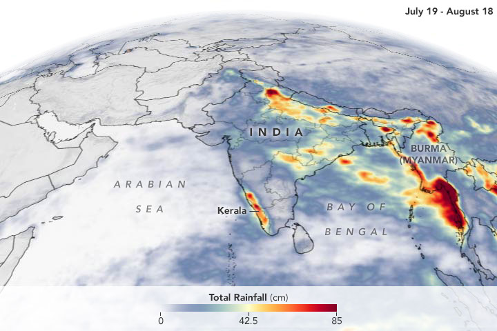 NASA IMERG rainfall accumulation map for the 2018 India floods