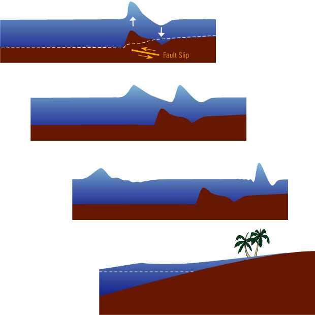 USGS diagram showing tsunami initiation, propagation, and coastal runup